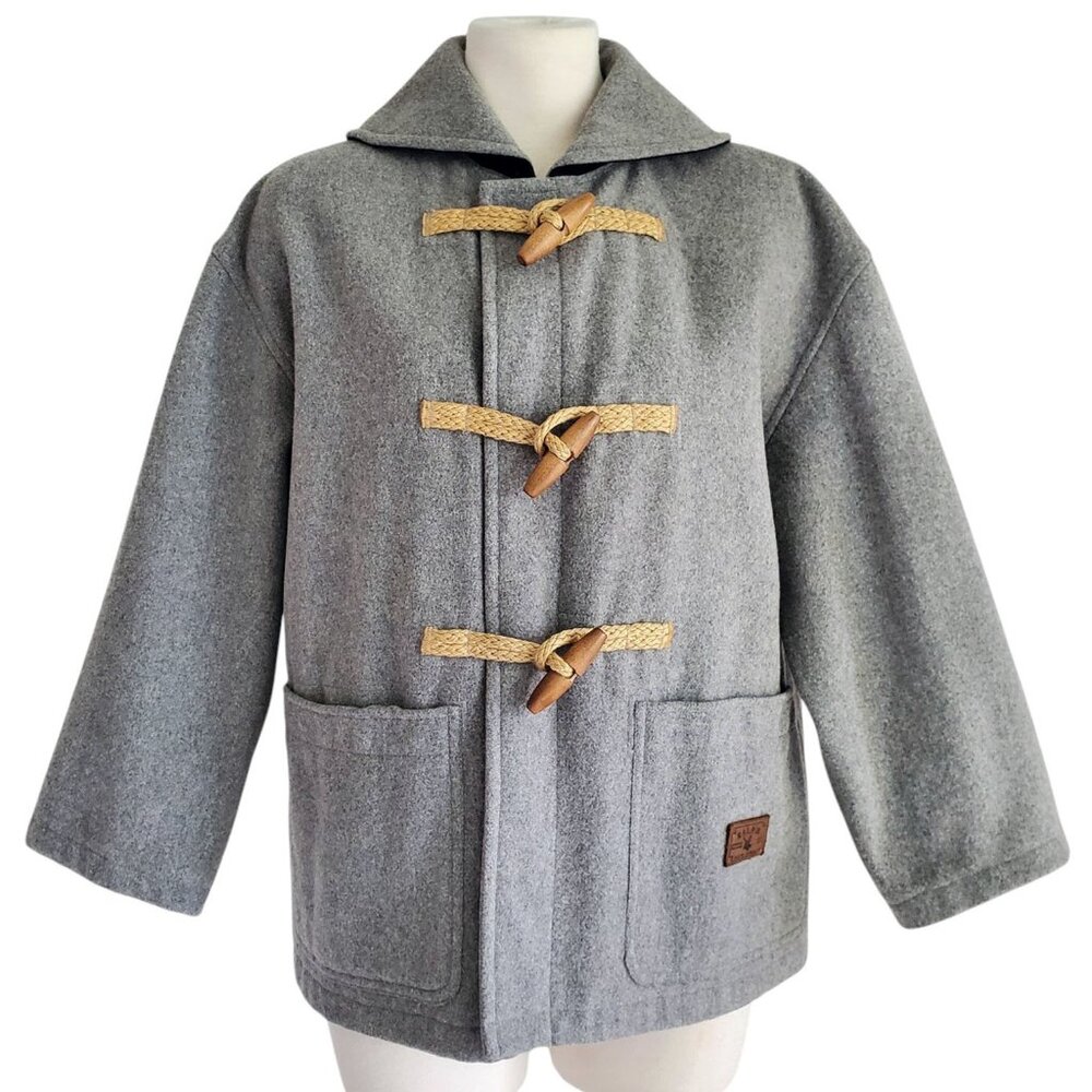 Ralph Lauren Gray Duffle Pea Coat with Tan Accents